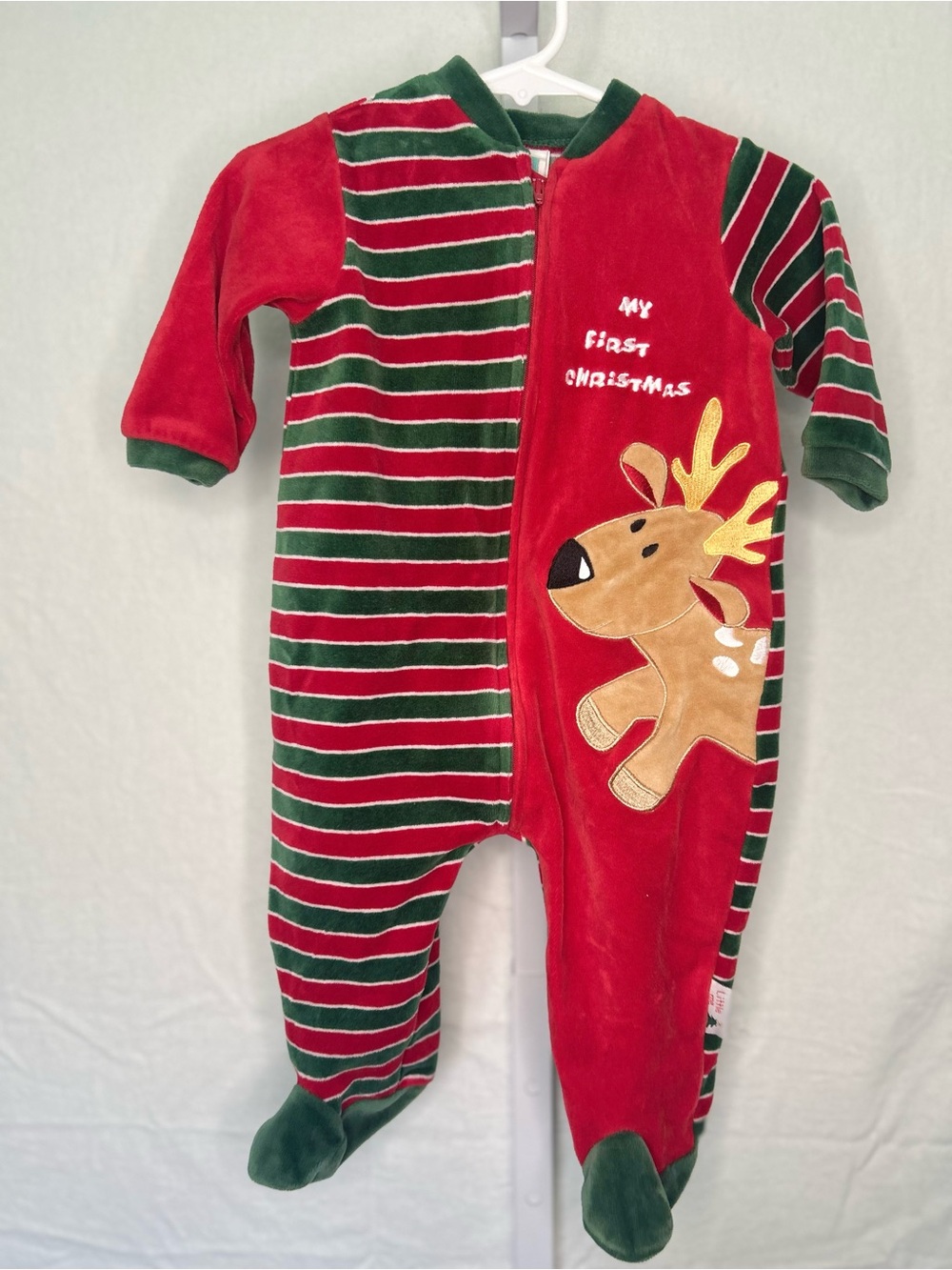 Little Me My First Christmas Reindeer Velour Footie Sleeper 9M